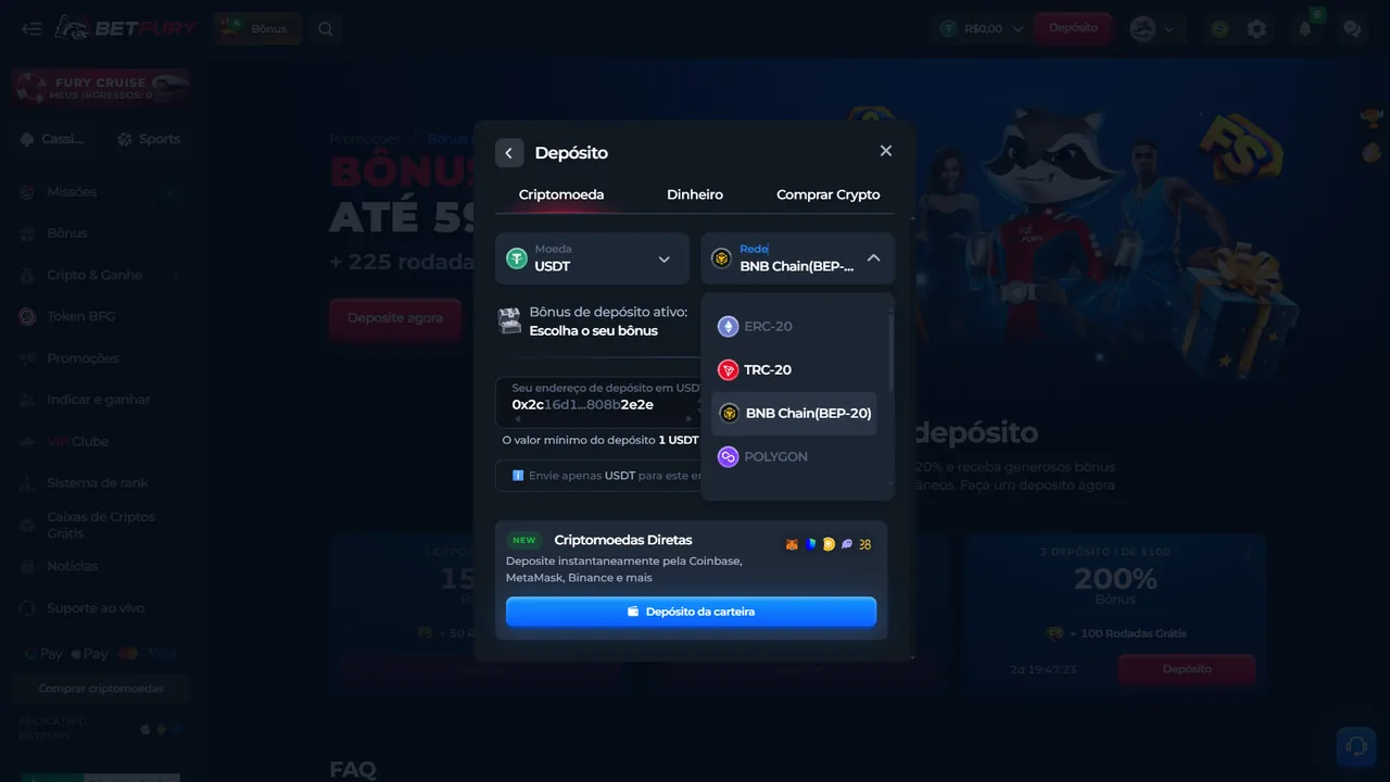 Carteira de depósito BetFury em português do Brasil