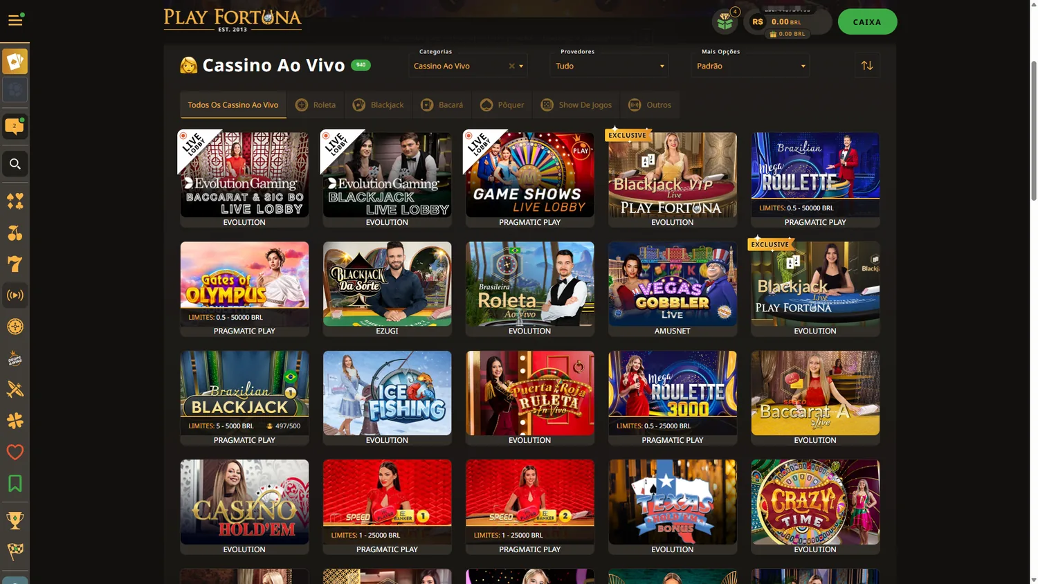 Cassino ao vivo PlayFortuna em português