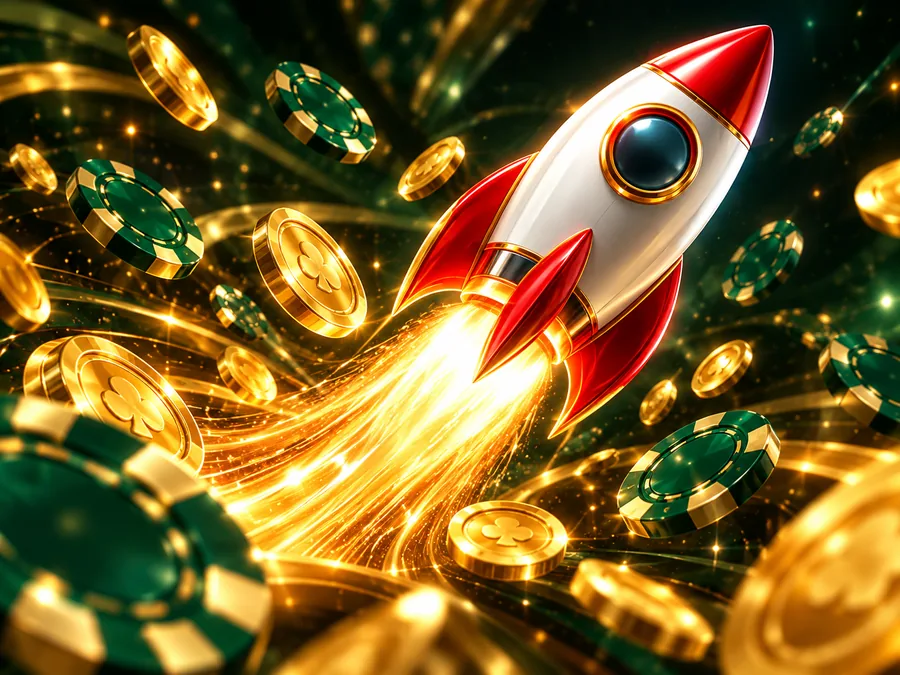 Arte de jogo crash com foguete e fichas