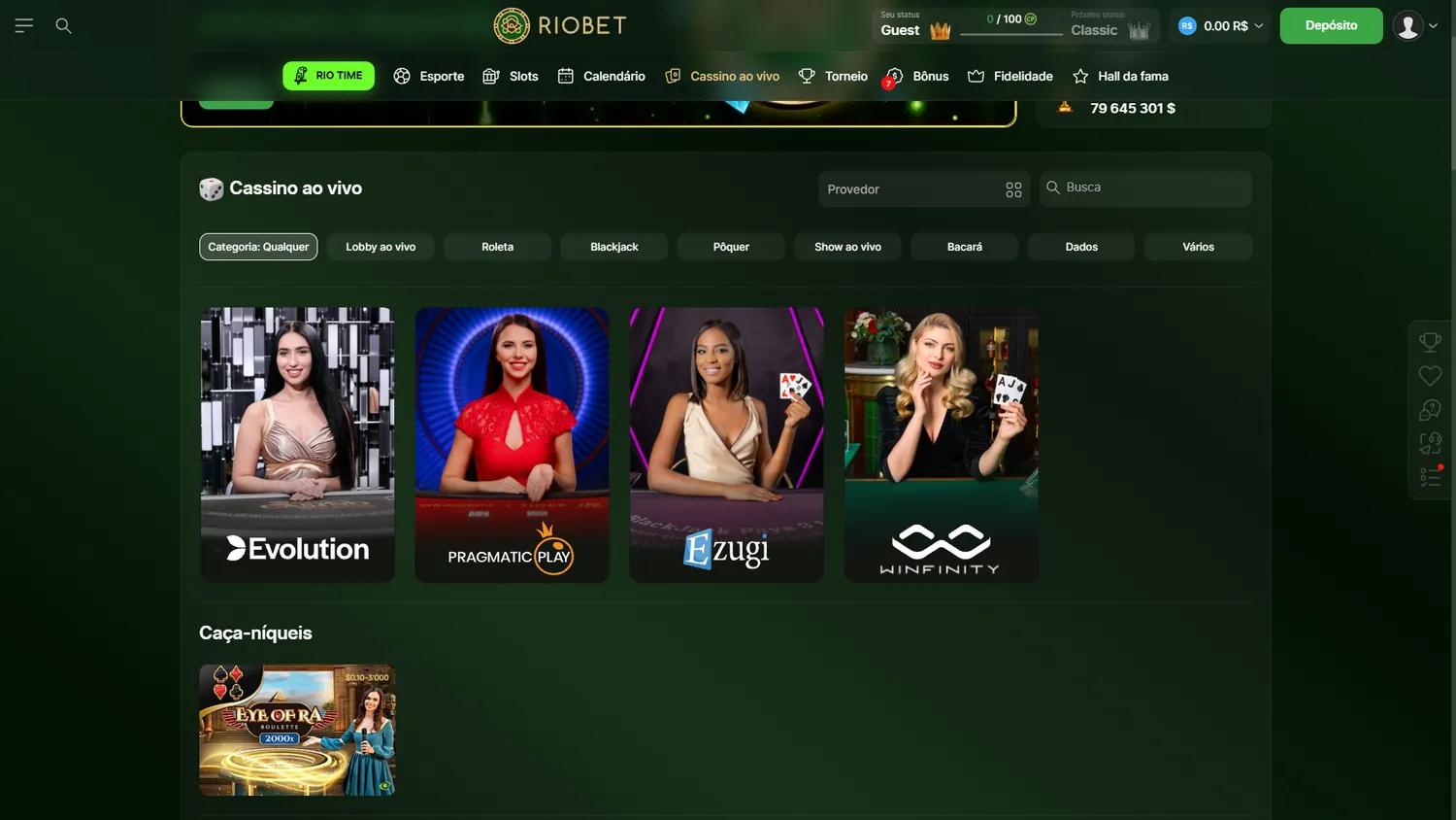 Cassino ao vivo Riobet em português