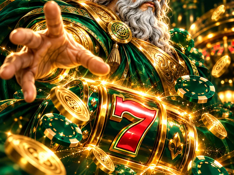 Arte de slots em verde e dourado