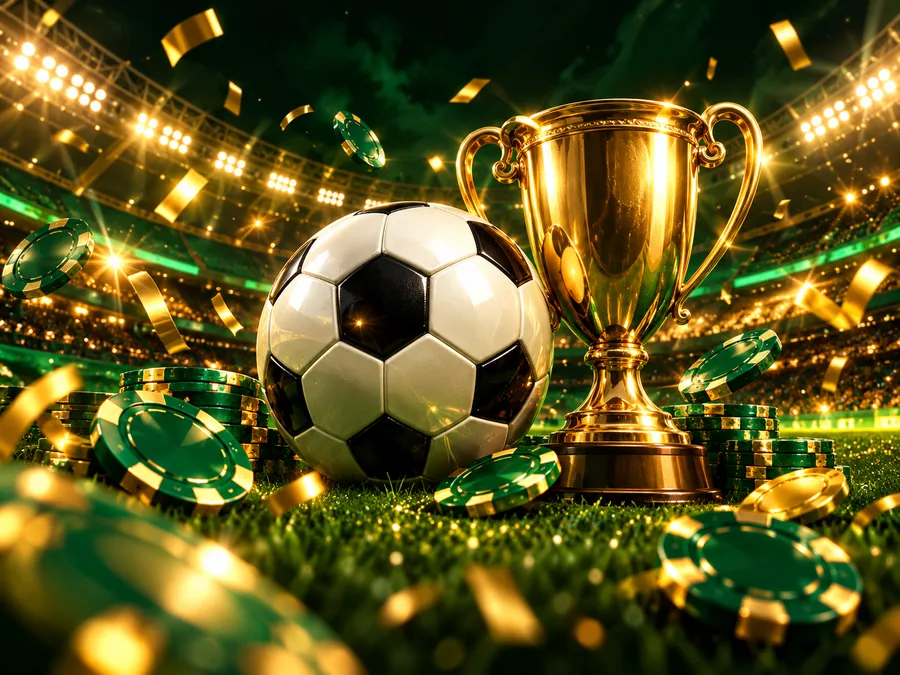 Arte de sportsbook com bola e troféu