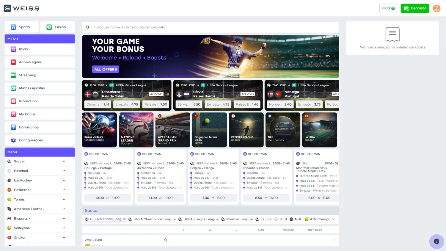 Sportsbook Weiss em português