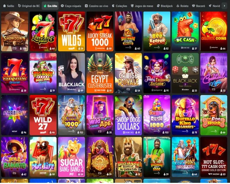 Catálogo de jogos no BC.Game com slots, live casino e filtros para jogadores brasileiros